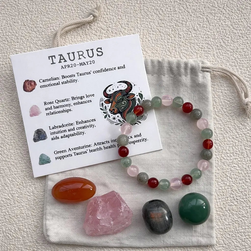 Zodiac Crystal Bracelet Set | Bracelet + 4 Raw Stones | Energy Kit Shinepurity