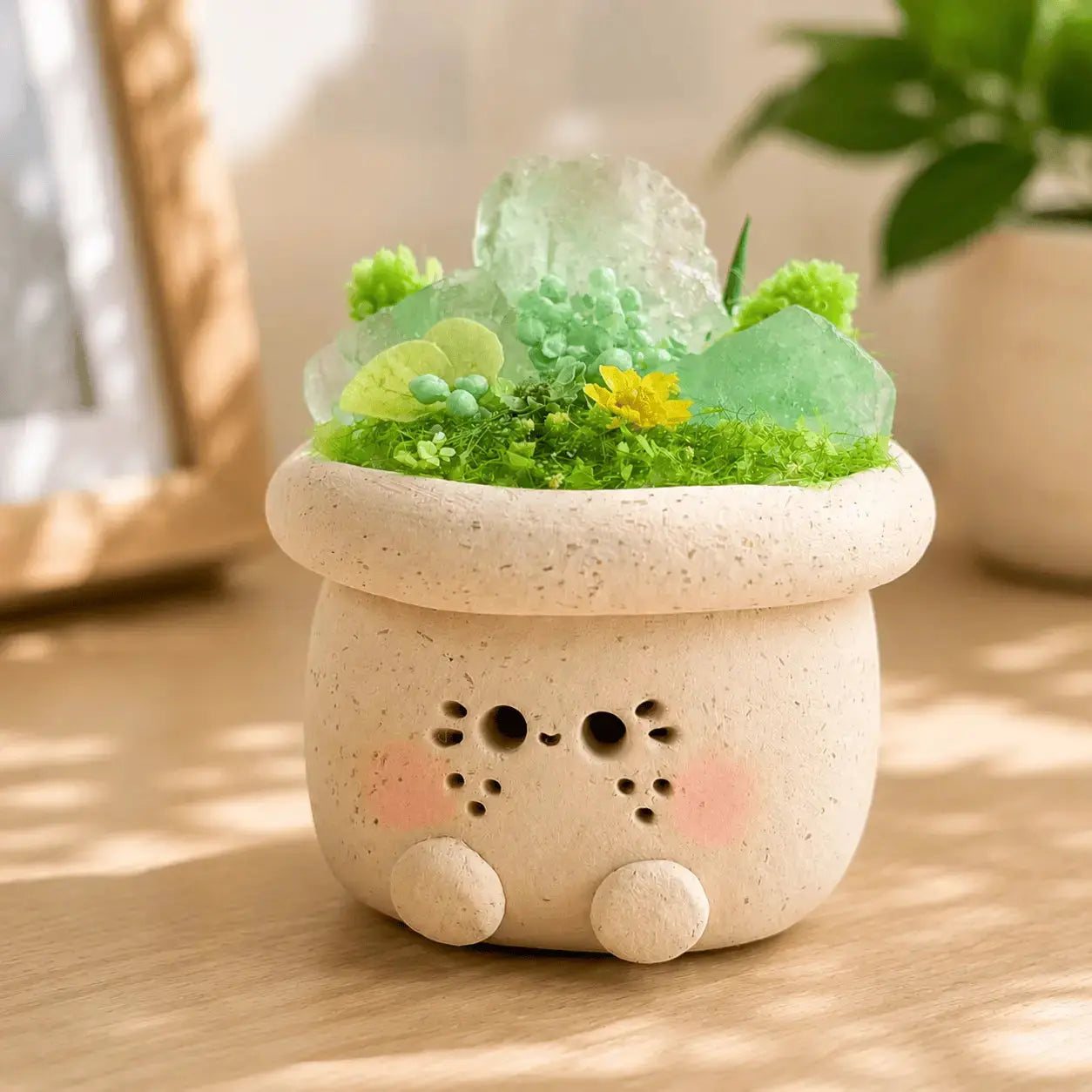 Green Fluorite Crystal Pet Desk Planter Shinepurity