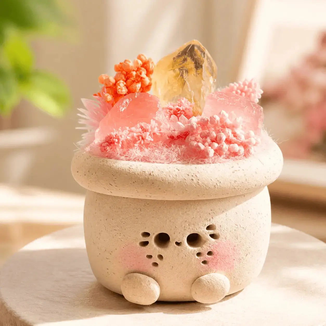 Soft Light Series Rose Quartz & Citrine Crystal Pet Planter Shinepurity