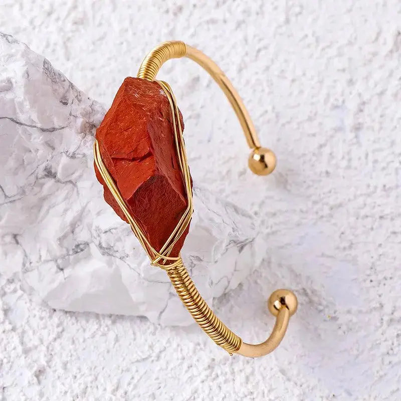 Irregular Crystal Raw Stone Wire-Wrapped Open Bangle - Shinepurity