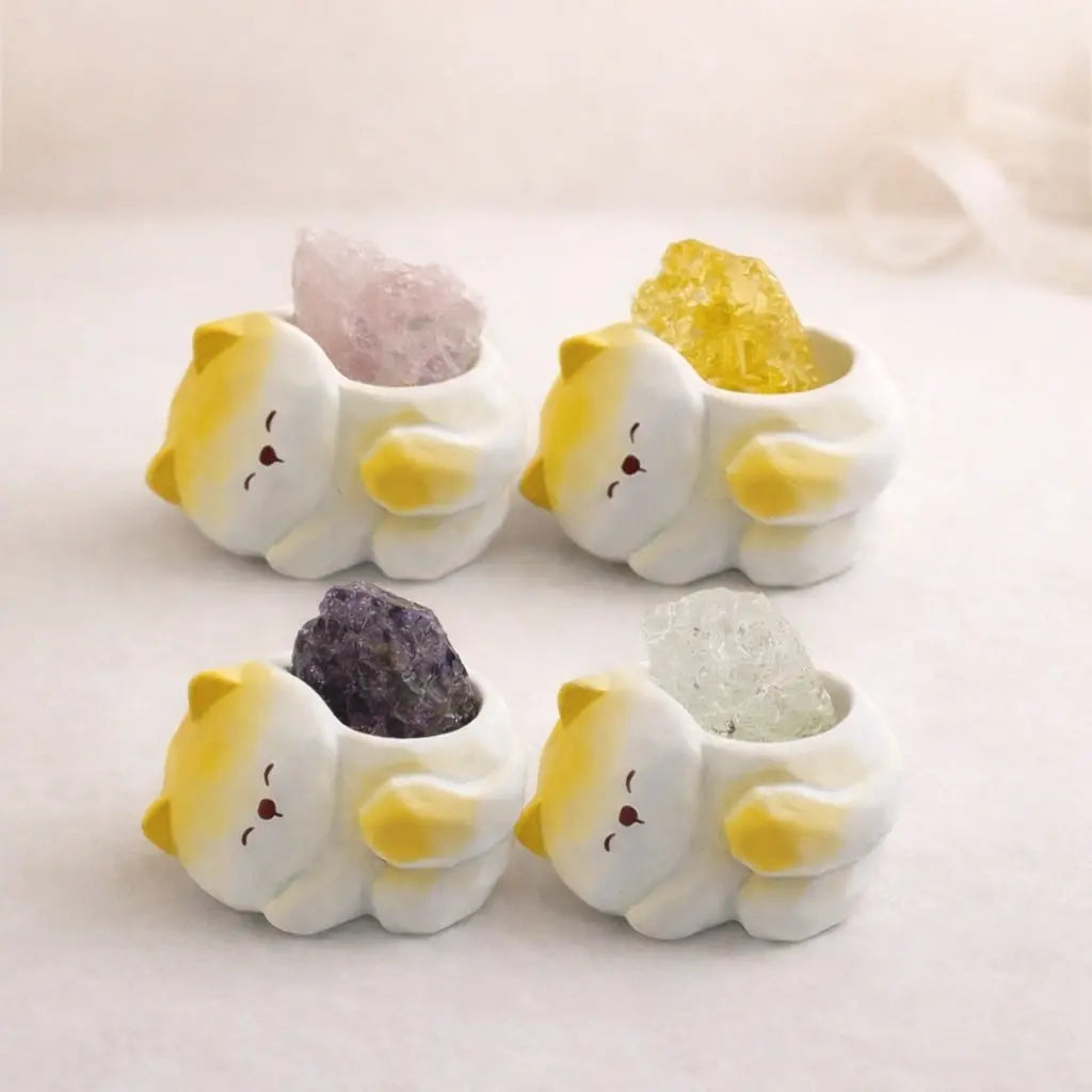 Crystal Puppy Desk Decor Set - Resin Sleeping Dog with Natural Raw Crystals Shinepurity