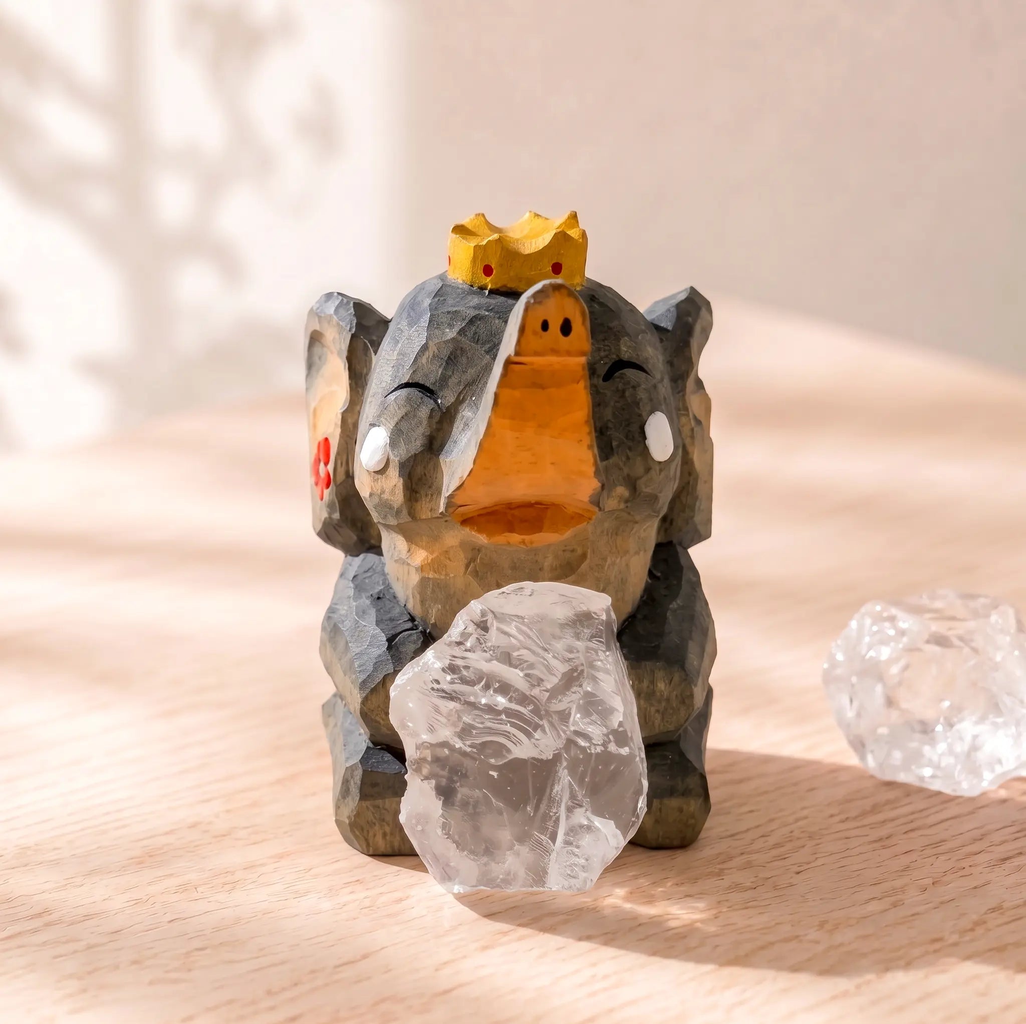 Crown Elephant with Clear Quartz Handmade Crystal Decor Shinepurity