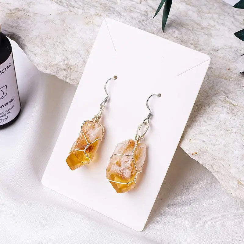 Handcrafted Wire-Wrapped Crystal Raw Stone Earrings - Shinepurity