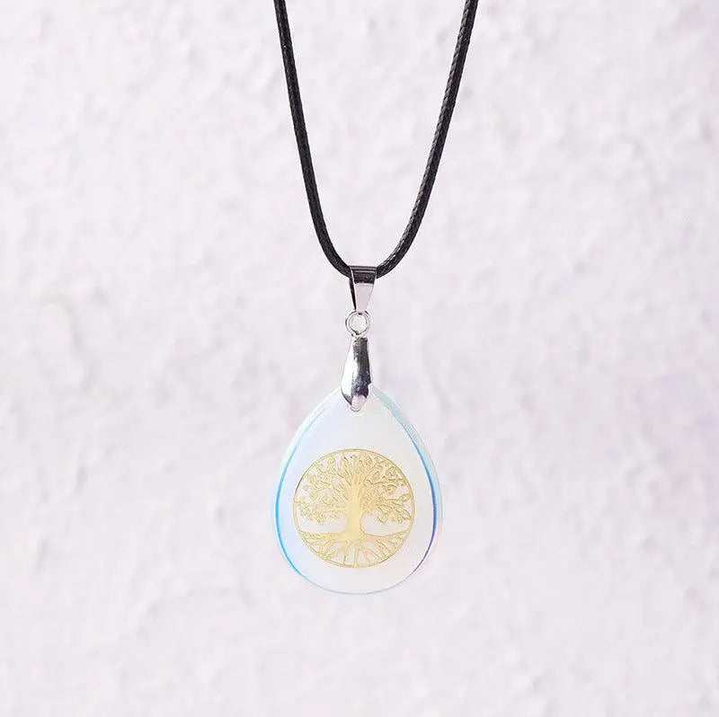 Natural Crystal Raw Teardrop Tree of Life Energy Pendant Necklace - Shinepurity