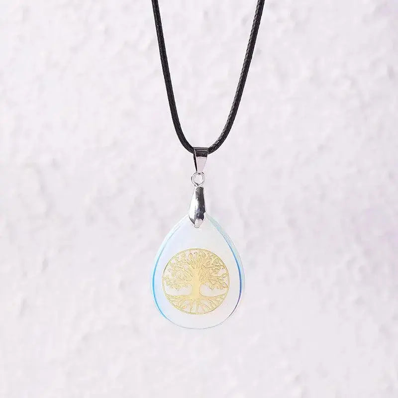 Natural Crystal Raw Teardrop Tree of Life Energy Pendant Necklace - Shinepurity