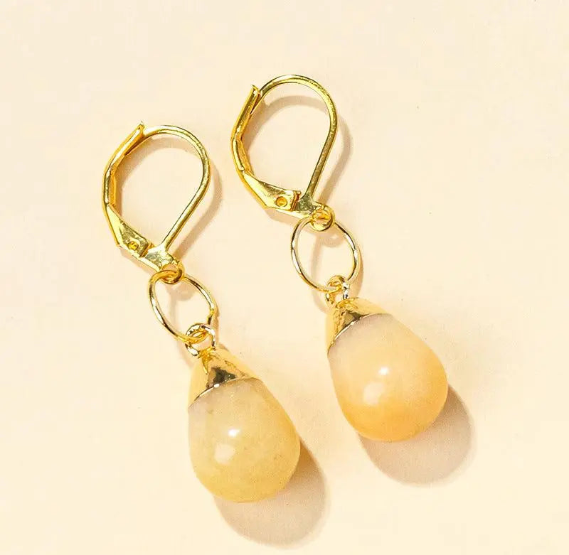 Teardrop Shaped Natural Crystal Raw Stone Earrings - Shinepurity