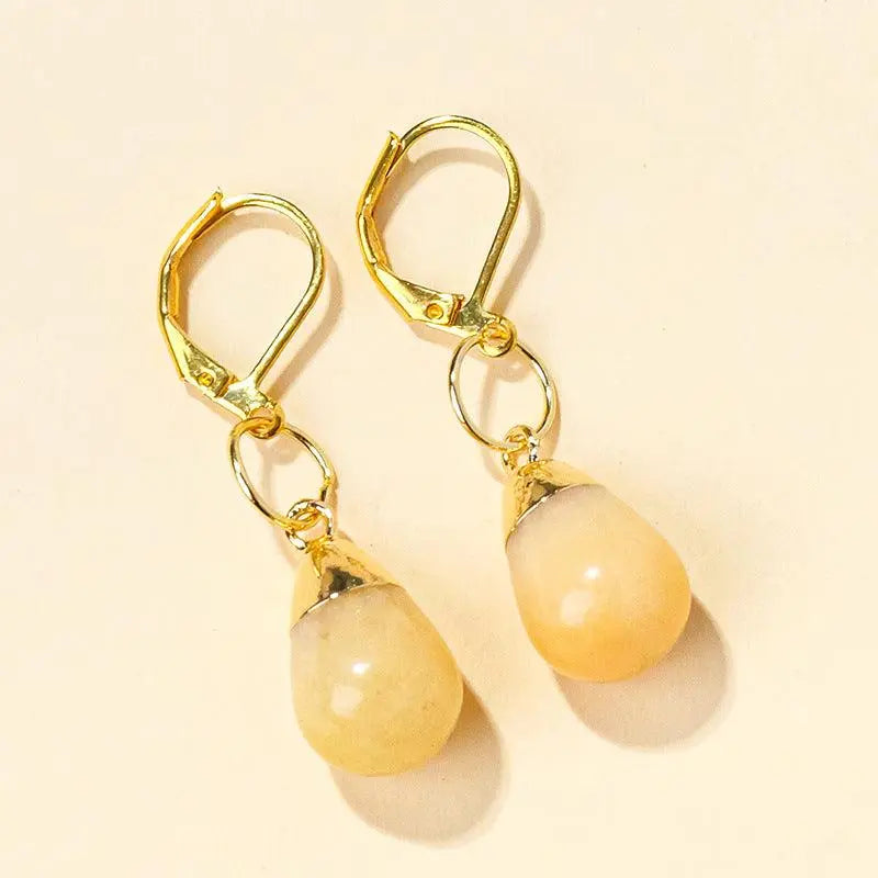 Teardrop Shaped Natural Crystal Raw Stone Earrings - Shinepurity