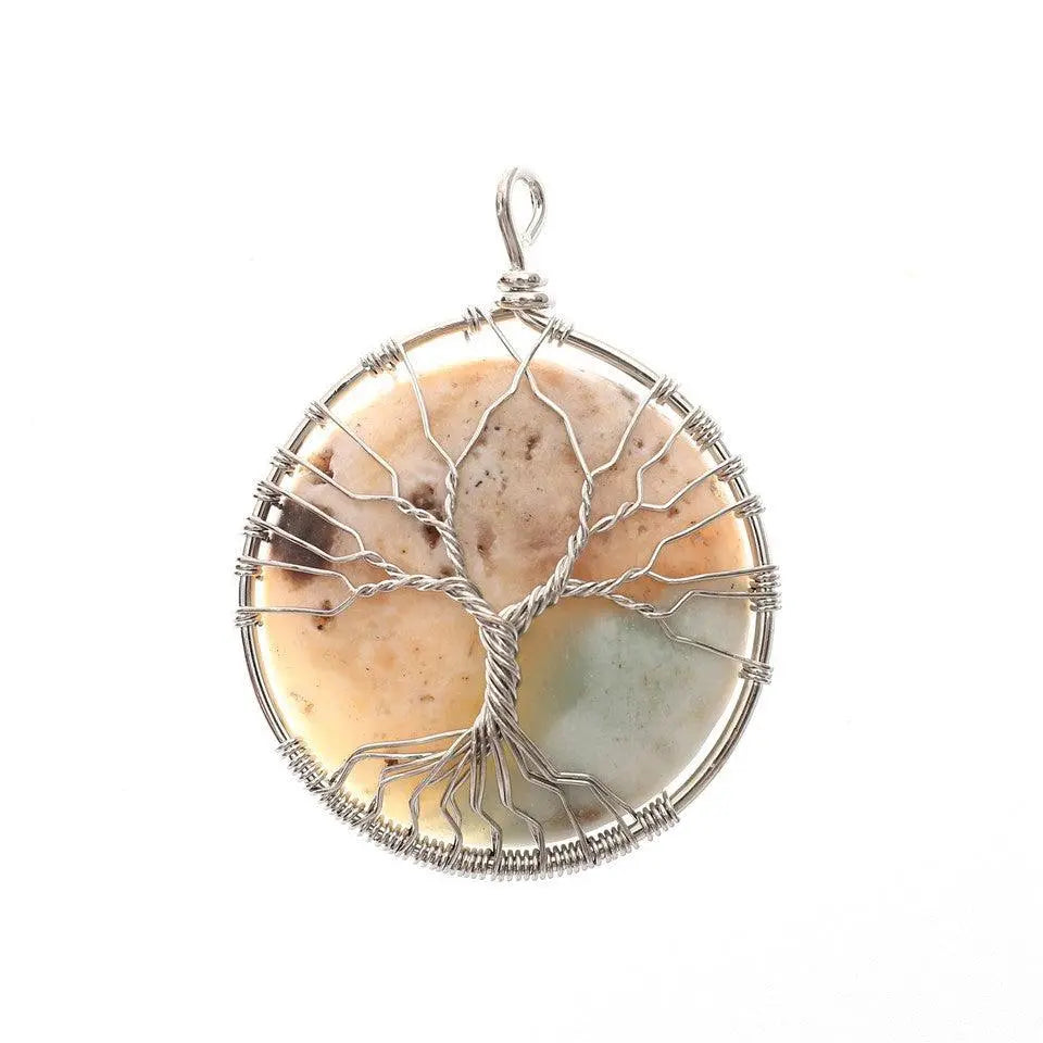 Tree of Life Wire-Wrapped Natural Raw Stone Pendant Necklace - Shinepurity