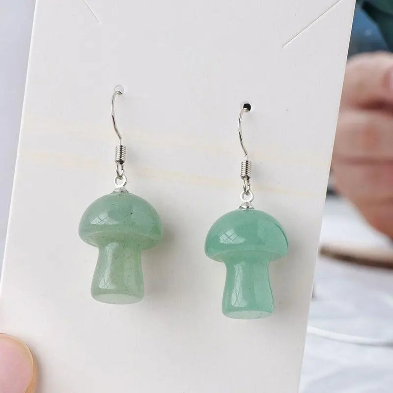 Natural Crystal Raw Stone Polished Mushroom-Shaped Earrings - Shinepurity