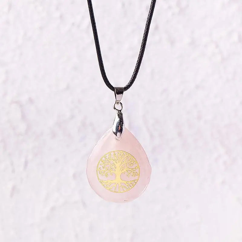 Natural Crystal Raw Teardrop Tree of Life Energy Pendant Necklace - Shinepurity