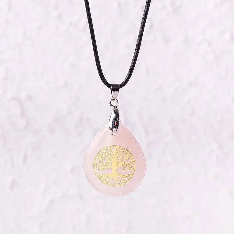 Natural Crystal Raw Teardrop Tree of Life Energy Pendant Necklace - Shinepurity