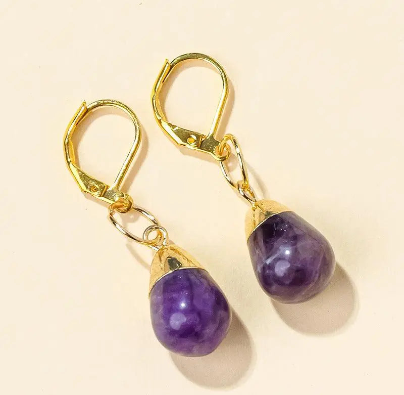 Teardrop Shaped Natural Crystal Raw Stone Earrings - Shinepurity