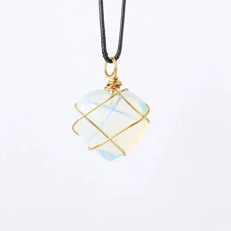 Gold-Wrapped Wire Heart-Shaped Crystal Pendant Necklace - Shinepurity