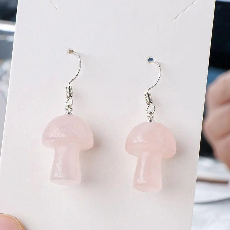 Natural Crystal Raw Stone Polished Mushroom-Shaped Earrings - Shinepurity