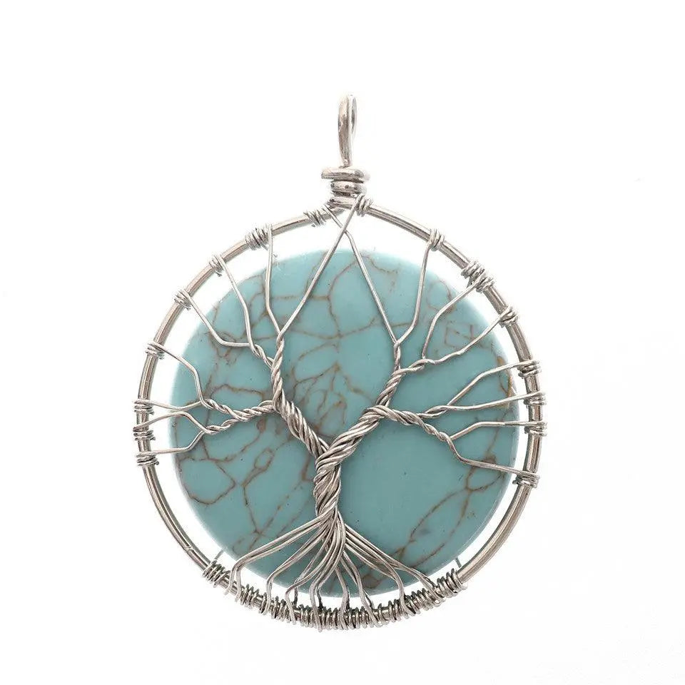 Tree of Life Wire-Wrapped Natural Raw Stone Pendant Necklace - Shinepurity