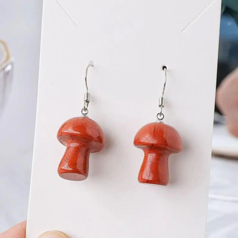 Natural Crystal Raw Stone Polished Mushroom-Shaped Earrings - Shinepurity