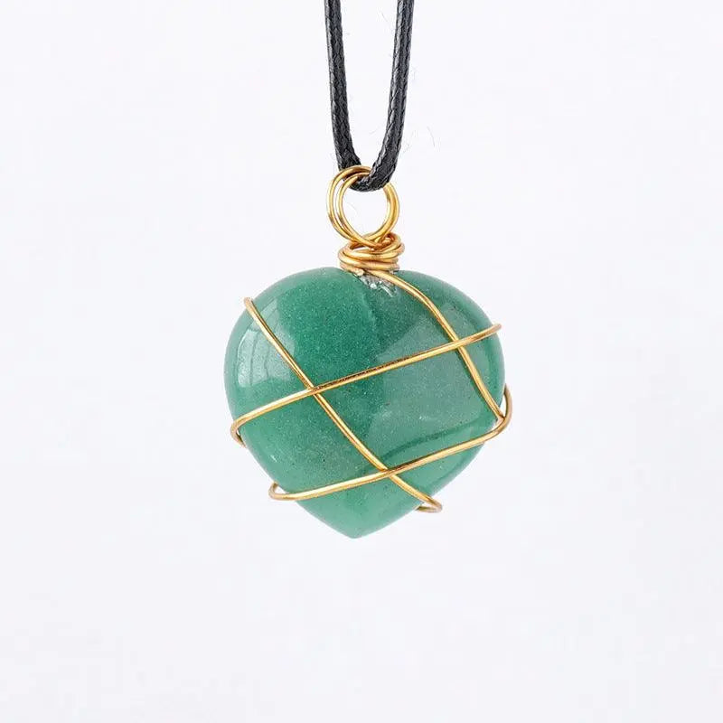 Gold-Wrapped Wire Heart-Shaped Crystal Pendant Necklace - Shinepurity