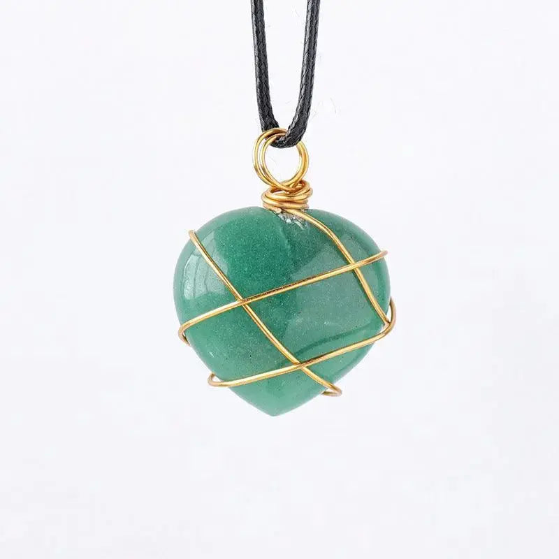 Gold-Wrapped Wire Heart-Shaped Crystal Pendant Necklace - Shinepurity
