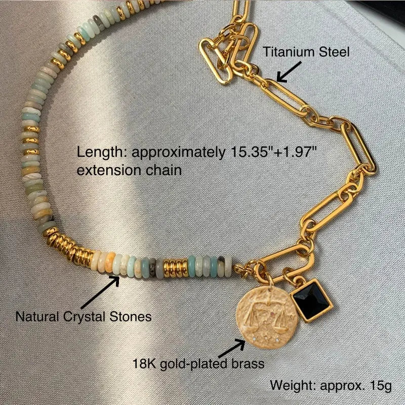 12 Zodiac Natural Stone Asymmetrical Design Luxe Necklace Shinepurity