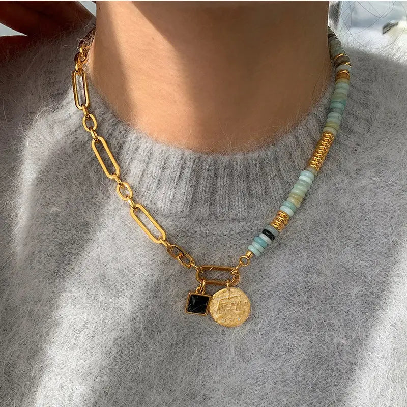 12 Zodiac Natural Stone Asymmetrical Design Luxe Necklace Shinepurity