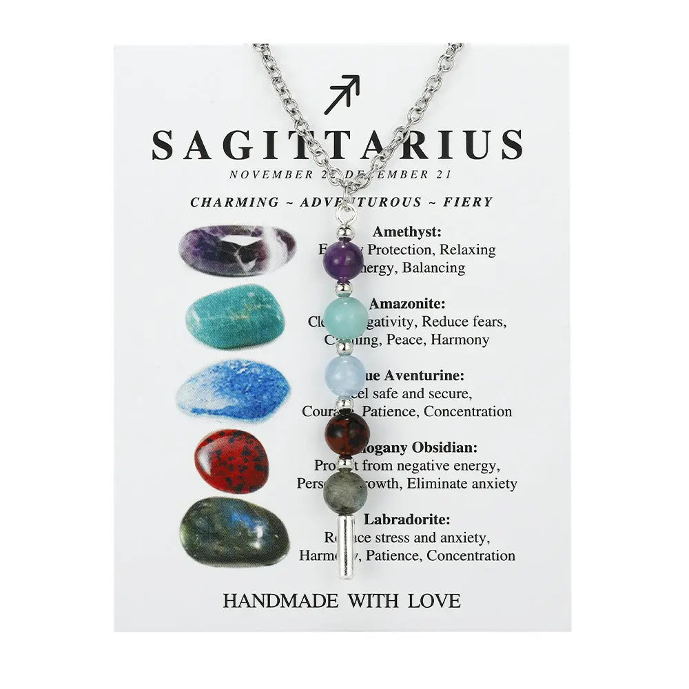 12 Zodiac Signs Exclusive Natural Crystal Energy Beaded Necklace Shinepurity