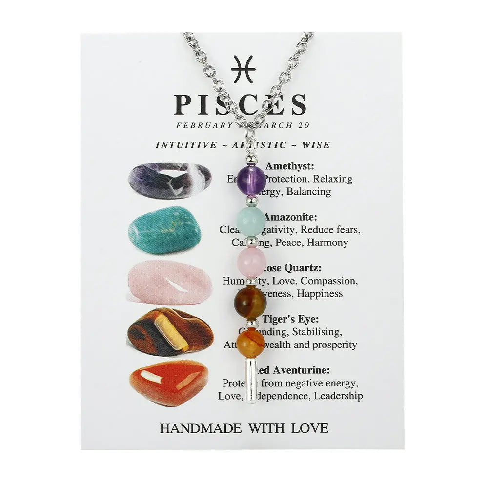 12 Zodiac Signs Exclusive Natural Crystal Energy Beaded Necklace Shinepurity