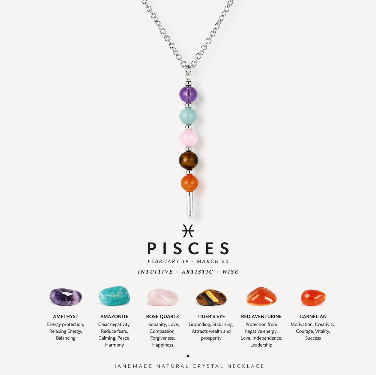 12 Zodiac Signs Exclusive Natural Crystal Energy Beaded Necklace Shinepurity