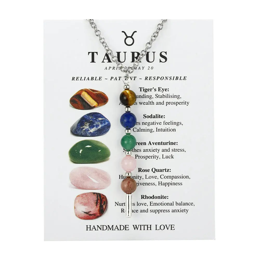12 Zodiac Signs Exclusive Natural Crystal Energy Beaded Necklace Shinepurity