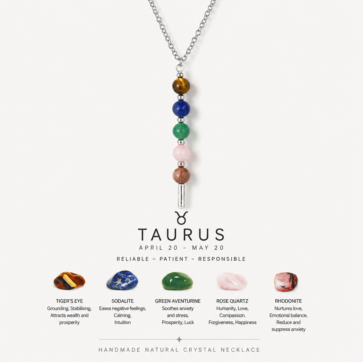 12 Zodiac Signs Exclusive Natural Crystal Energy Beaded Necklace Shinepurity