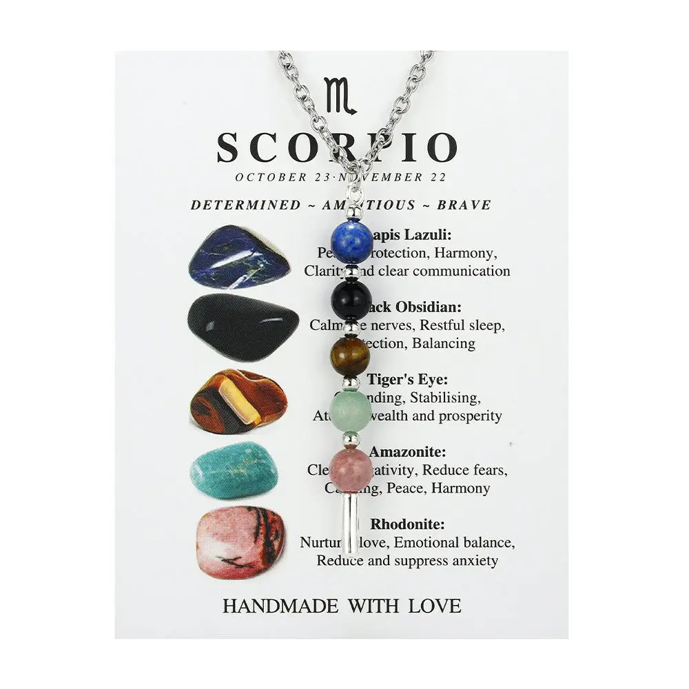 12 Zodiac Signs Exclusive Natural Crystal Energy Beaded Necklace Shinepurity