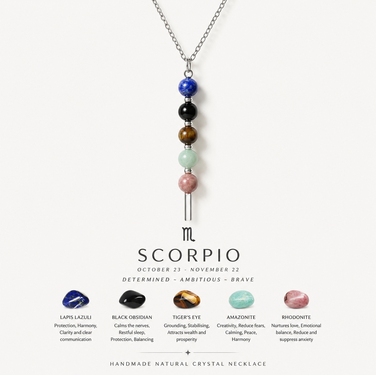 12 Zodiac Signs Exclusive Natural Crystal Energy Beaded Necklace Shinepurity
