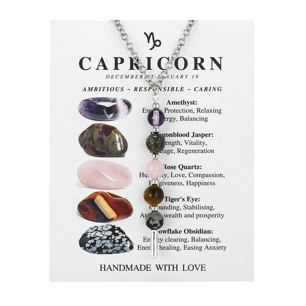 12 Zodiac Signs Exclusive Natural Crystal Energy Beaded Necklace Shinepurity
