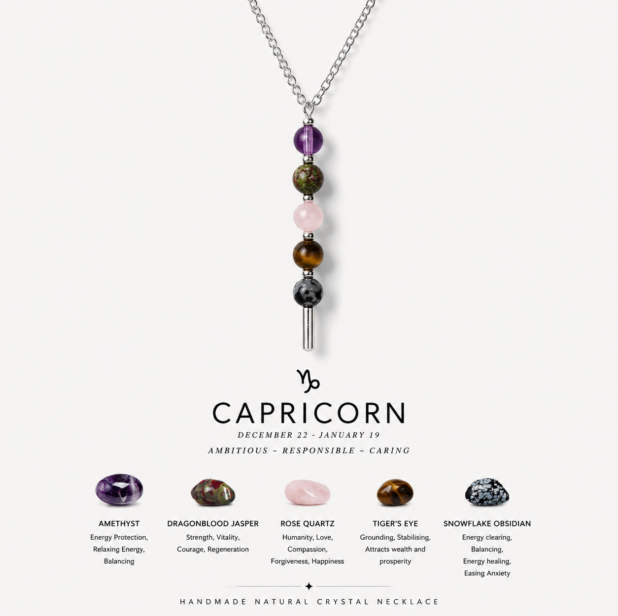 12 Zodiac Signs Exclusive Natural Crystal Energy Beaded Necklace Shinepurity