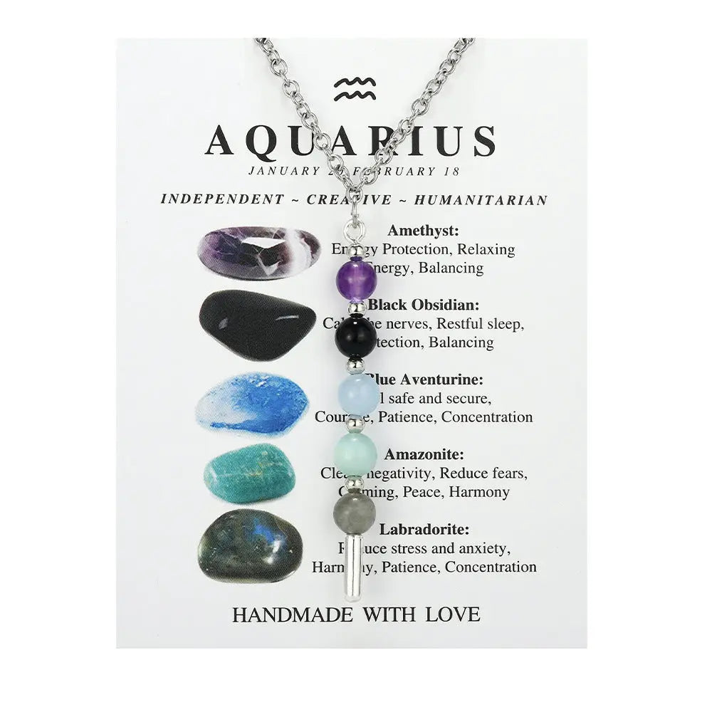 12 Zodiac Signs Exclusive Natural Crystal Energy Beaded Necklace Shinepurity