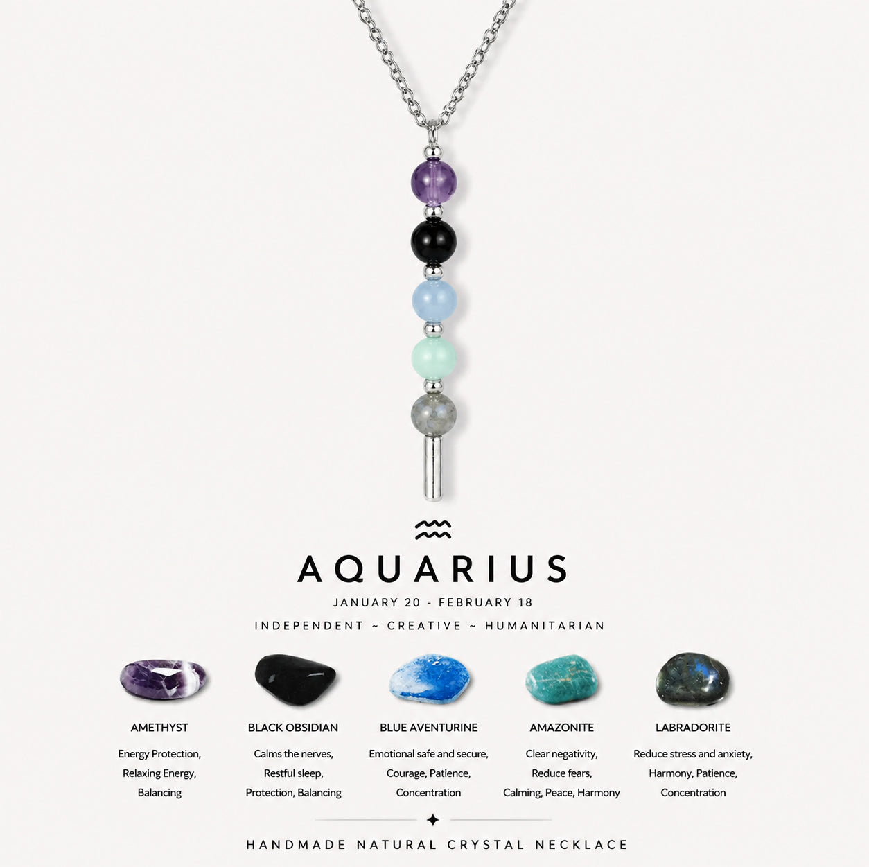 12 Zodiac Signs Exclusive Natural Crystal Energy Beaded Necklace Shinepurity