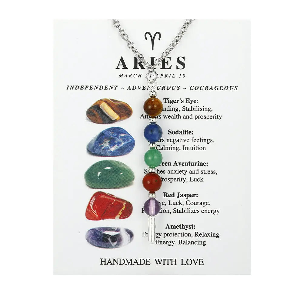 12 Zodiac Signs Exclusive Natural Crystal Energy Beaded Necklace Shinepurity