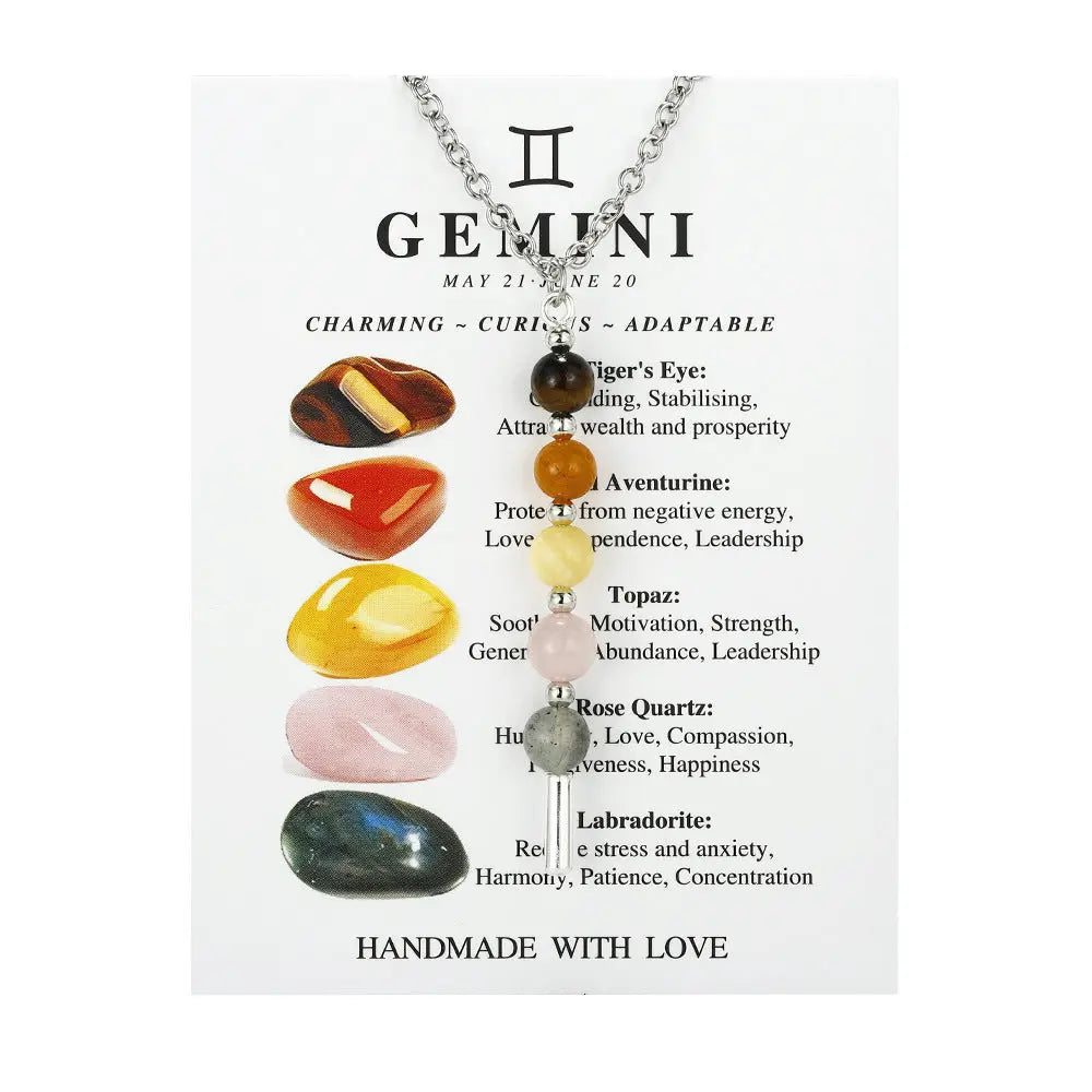 12 Zodiac Signs Exclusive Natural Crystal Energy Beaded Necklace Shinepurity