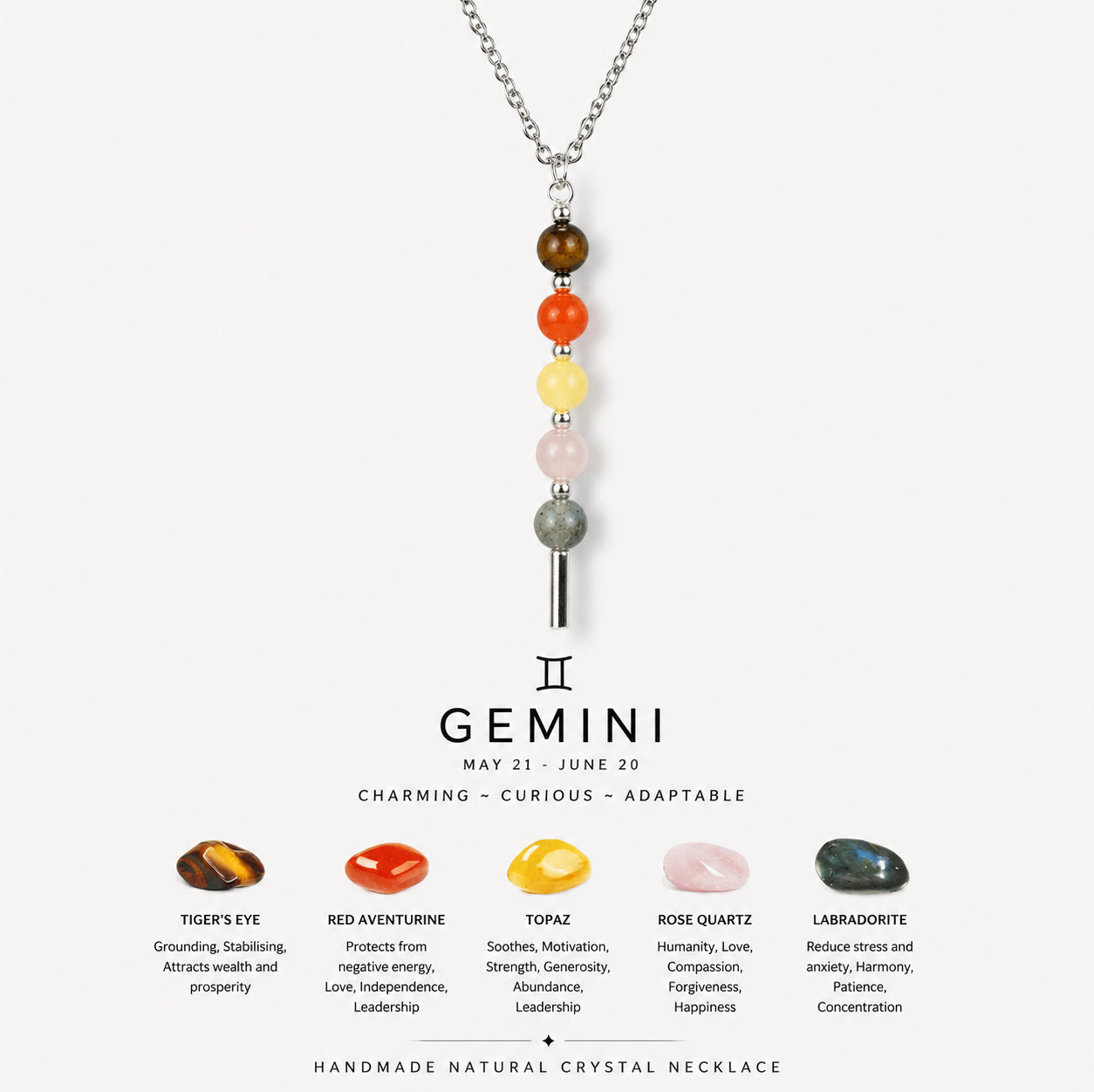 12 Zodiac Signs Exclusive Natural Crystal Energy Beaded Necklace Shinepurity