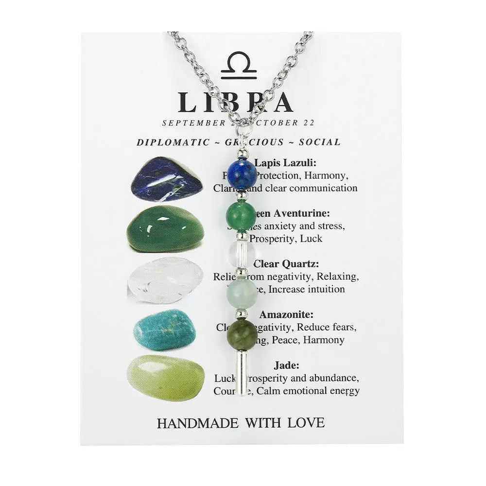12 Zodiac Signs Exclusive Natural Crystal Energy Beaded Necklace Shinepurity