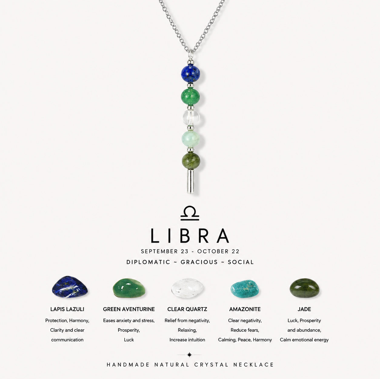 12 Zodiac Signs Exclusive Natural Crystal Energy Beaded Necklace Shinepurity