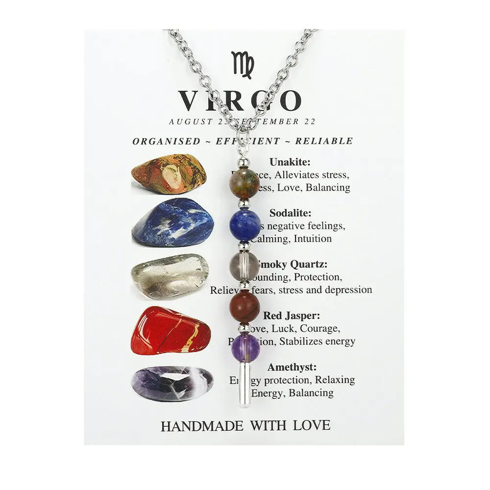 12 Zodiac Signs Exclusive Natural Crystal Energy Beaded Necklace Shinepurity