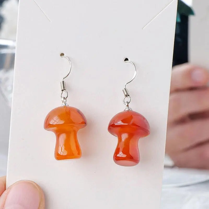 Natural Crystal Raw Stone Polished Mushroom-Shaped Earrings - Shinepurity