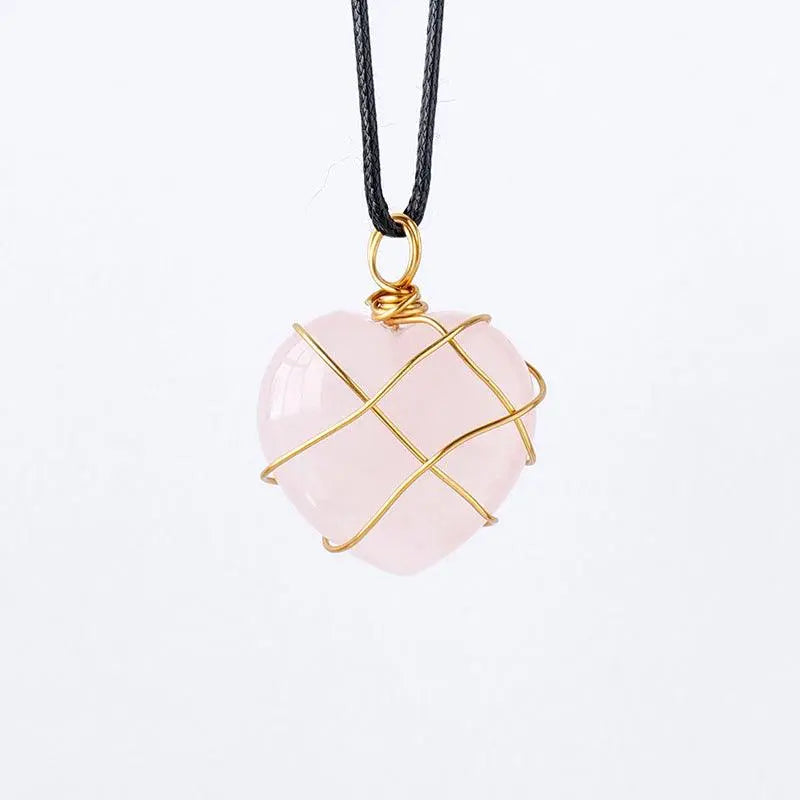 Gold-Wrapped Wire Heart-Shaped Crystal Pendant Necklace - Shinepurity