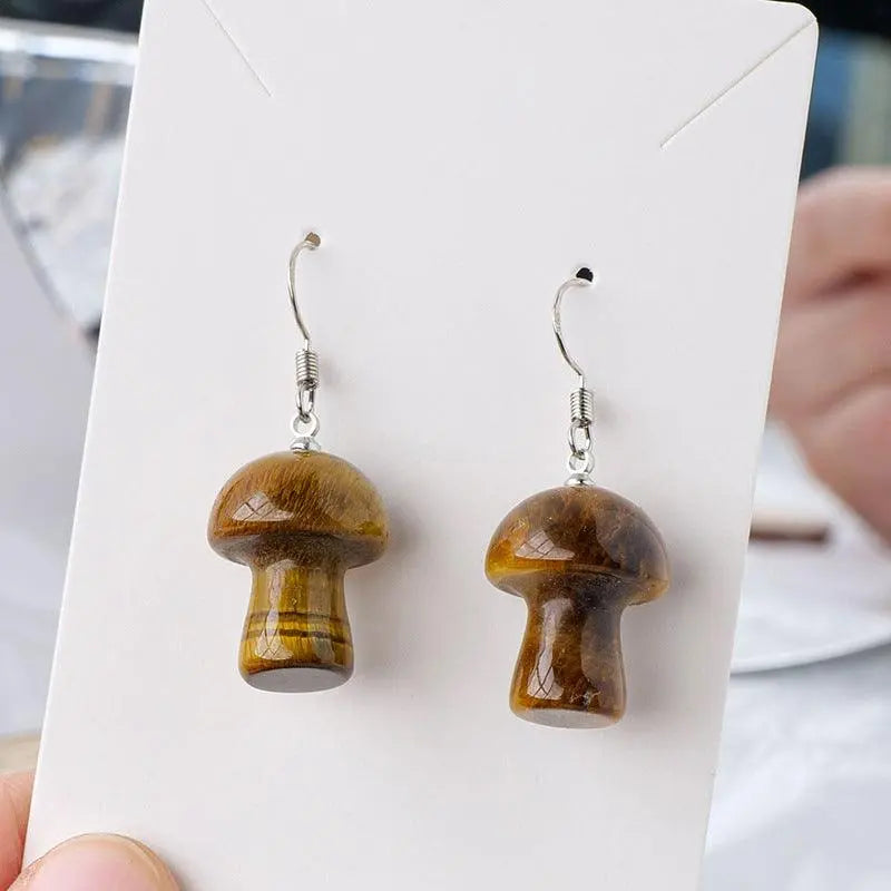 Natural Crystal Raw Stone Polished Mushroom-Shaped Earrings - Shinepurity