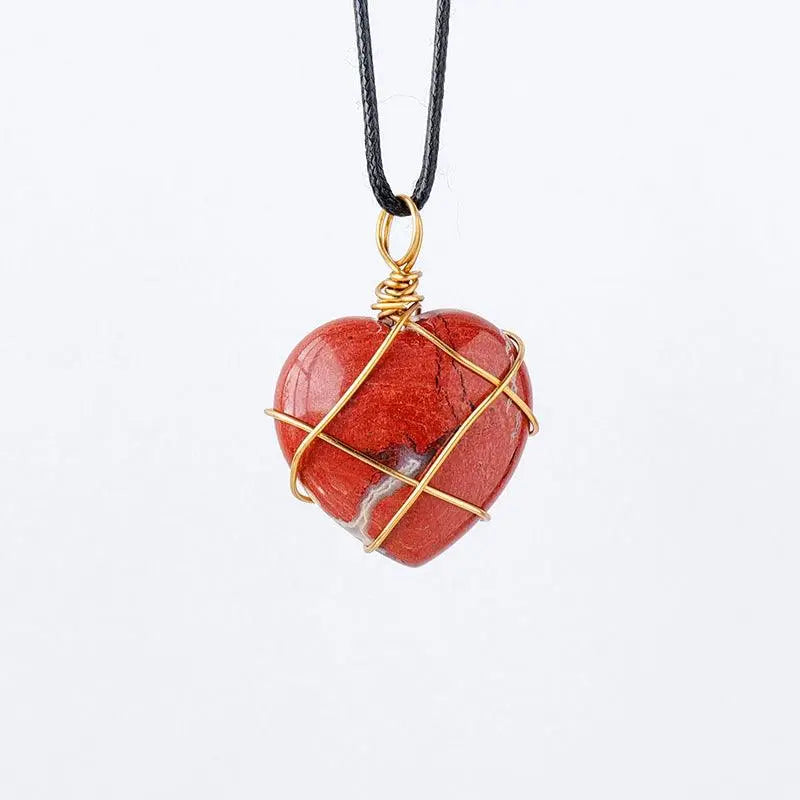 Gold-Wrapped Wire Heart-Shaped Crystal Pendant Necklace - Shinepurity