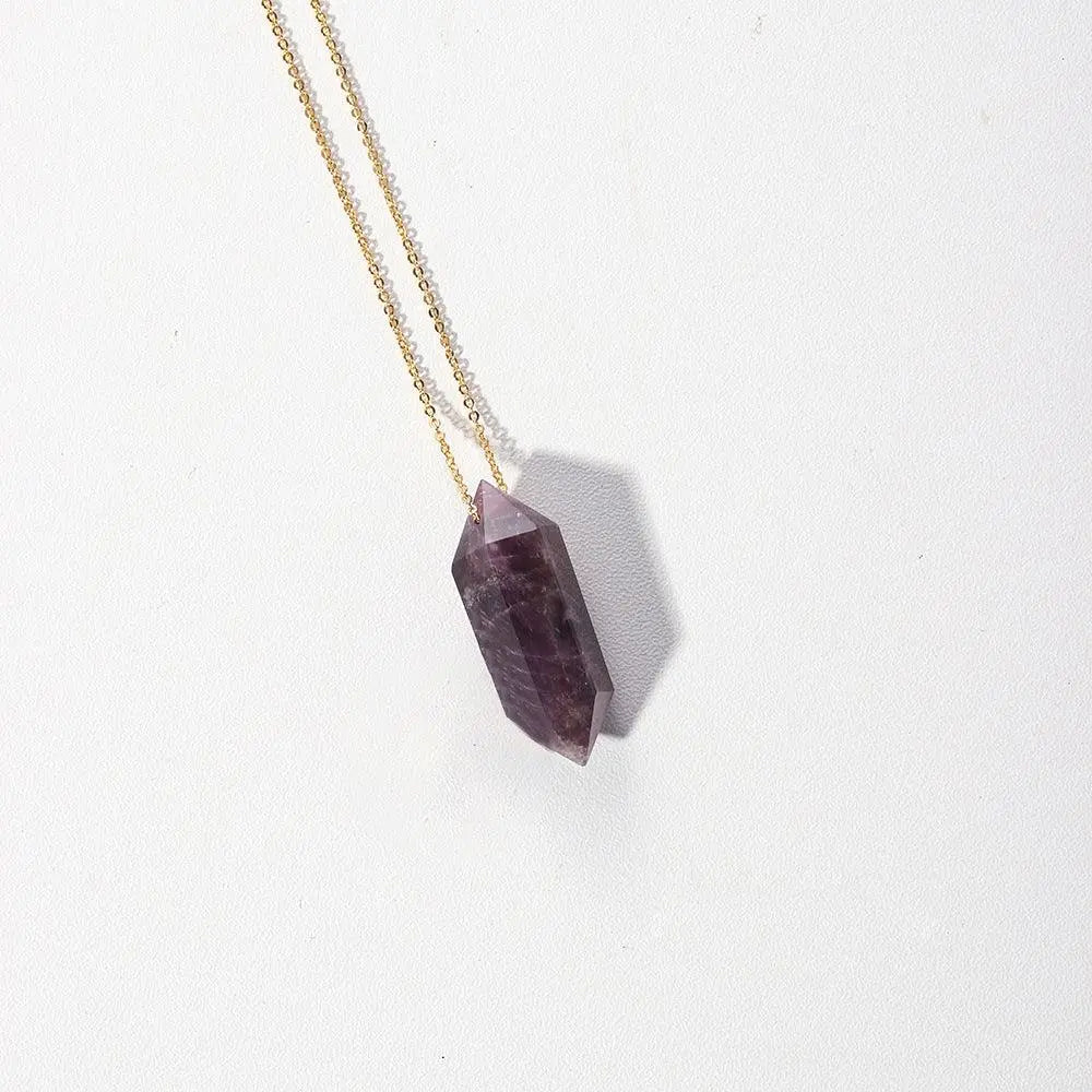 Natural Crystal Double-Pointed Hexagonal Pendant Necklace - Shinepurity