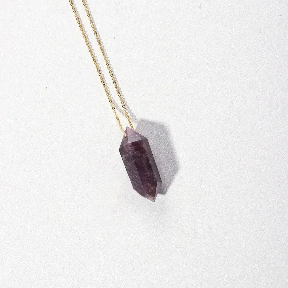 Natural Crystal Double-Pointed Hexagonal Pendant Necklace - Shinepurity