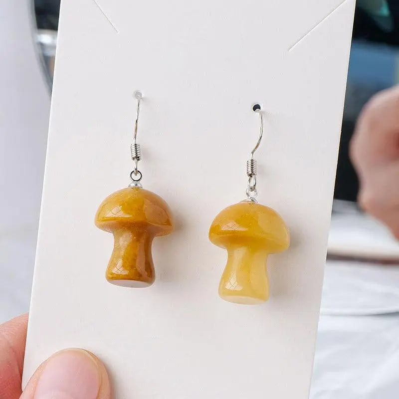 Natural Crystal Raw Stone Polished Mushroom-Shaped Earrings - Shinepurity