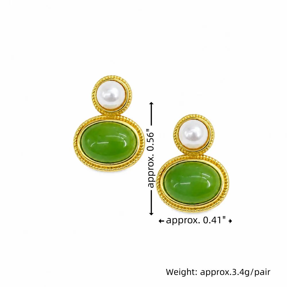 Handmade Elegant Green Jasper Pearl Stud Earrings Shinepurity