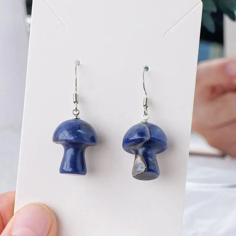 Natural Crystal Raw Stone Polished Mushroom-Shaped Earrings - Shinepurity